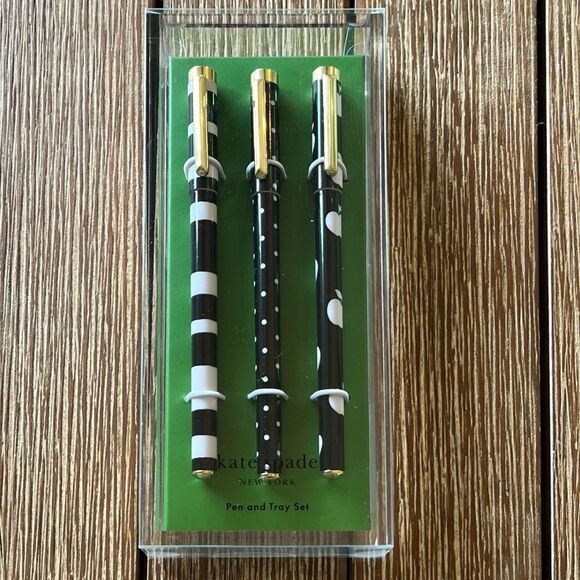Kate Spade Black Ink Fine Tip Pen Set & Acrylic Tray - Picture 3 of 9